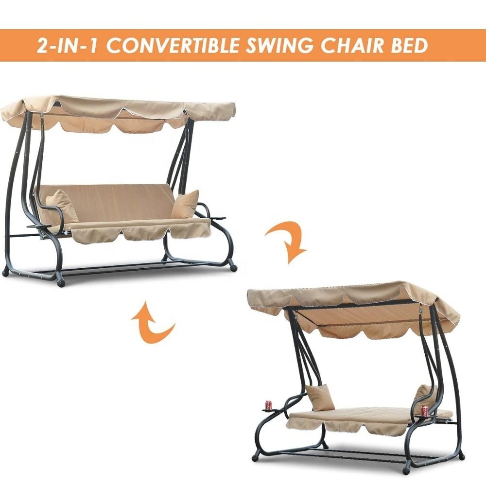 3 Seat Outdoor Swing Bench with Canopy Top