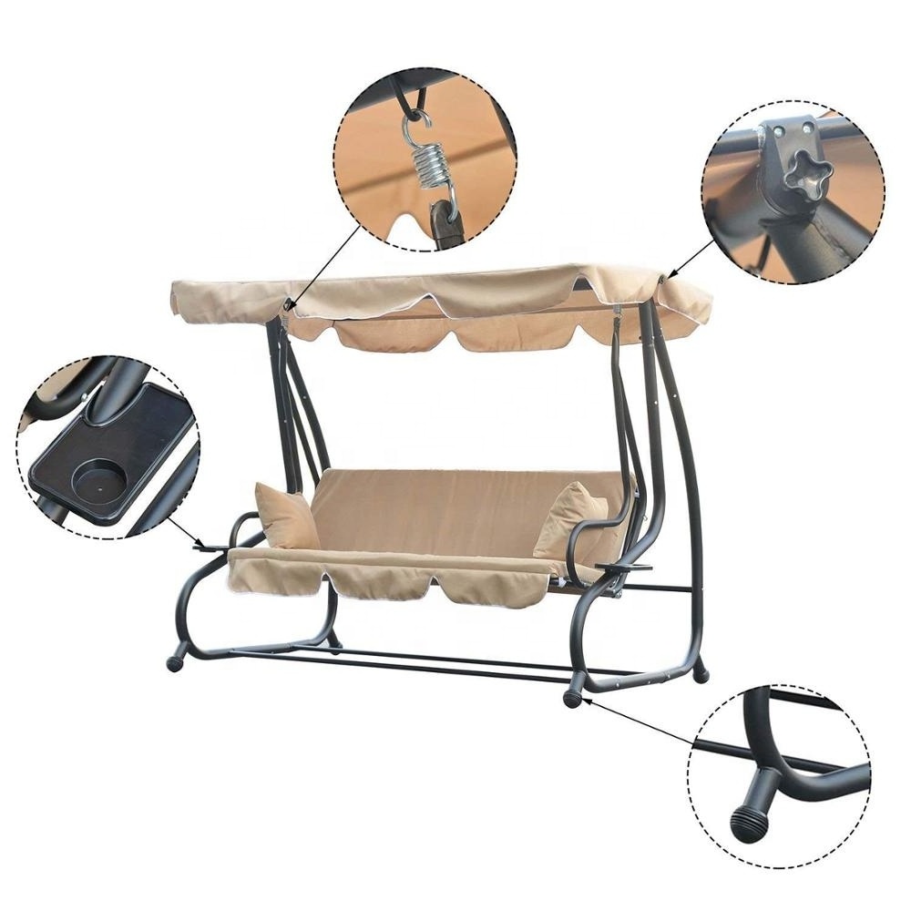 3 Seat Outdoor Swing Bench with Canopy Top