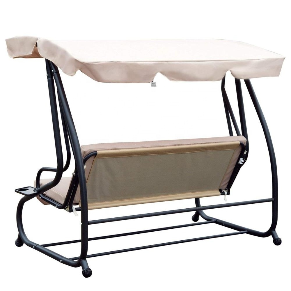 3 Seat Outdoor Swing Bench with Canopy Top