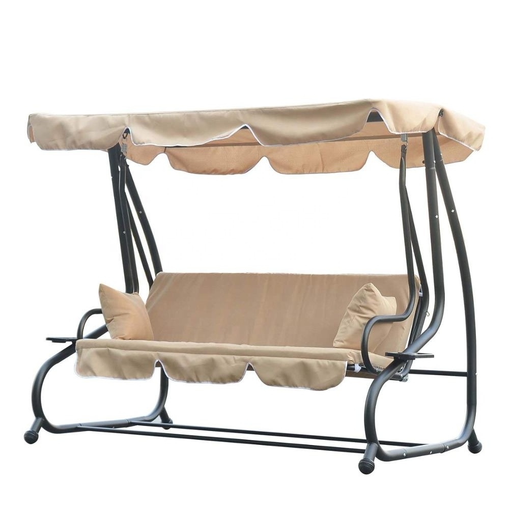 3 Seat Outdoor Swing Bench with Canopy Top