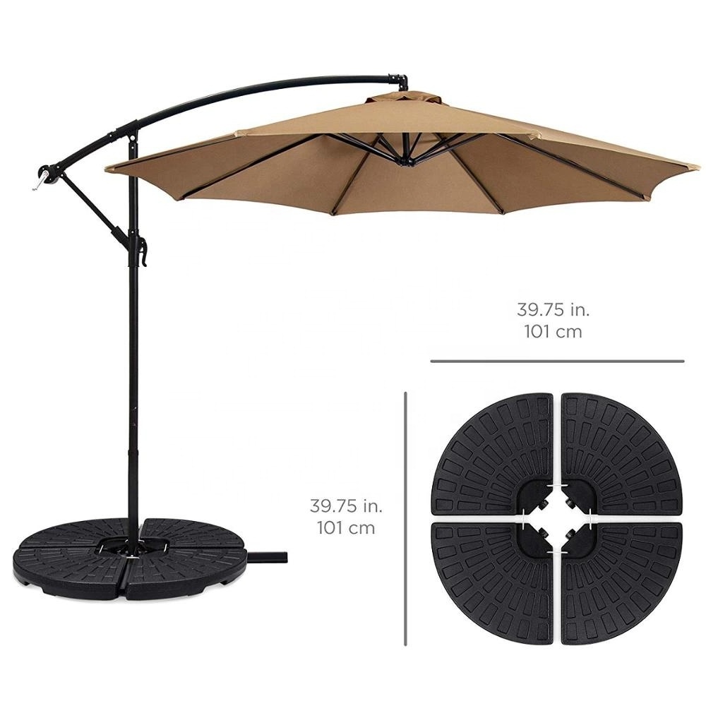 2021 Up To Date Cantilever Offset Patio Umbrella Circular Plastic Base Stand Fills Up To 160lbs with Carry Handles