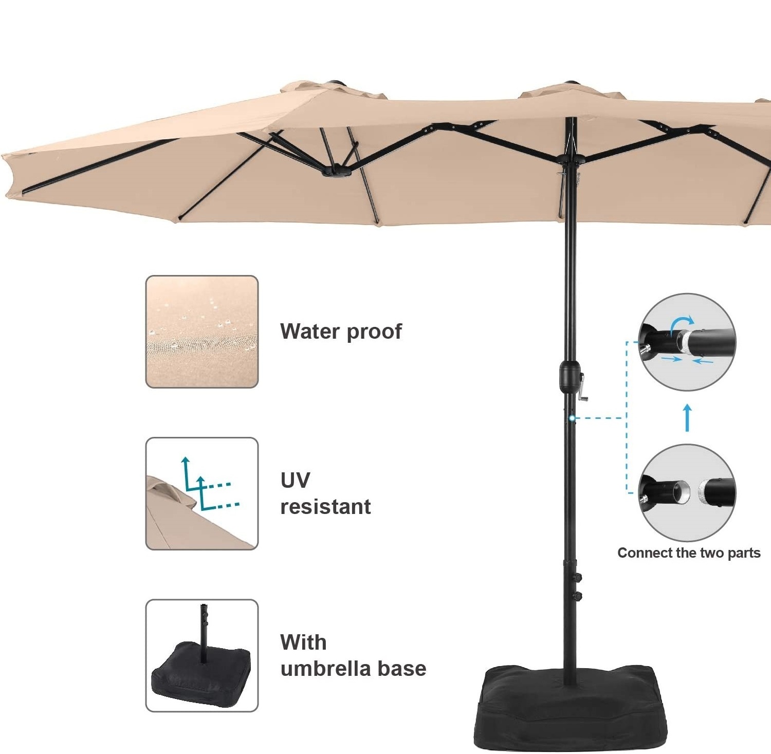 Factory Direct For Sale 15x9Ft Double Sided Outdoor Twin Patio Market Umbrella With Sandbag Base Extra Large Parasol With Crank