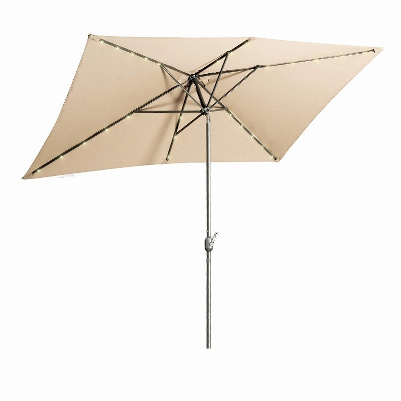 10x6.5ft Rectangular Solar Powered LED Lighted Patio Umbrella 3x2M Outdoor parasol with tilt and crank