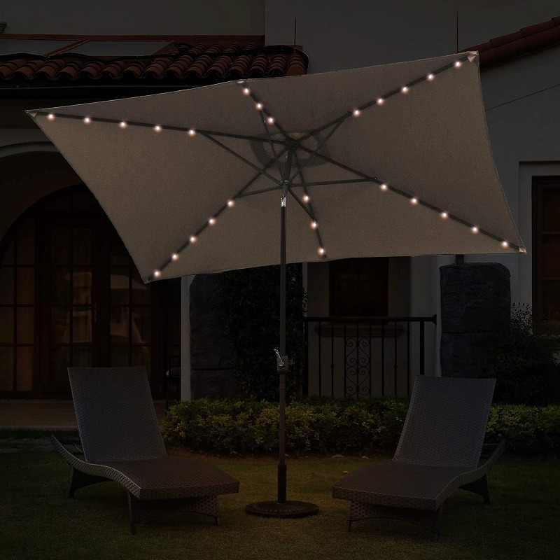 10x6.5ft Rectangular Solar Powered LED Lighted Patio Umbrella 3x2M Outdoor parasol with tilt and crank