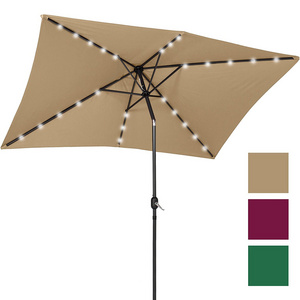 10x6.5ft Rectangular Solar Powered LED Lighted Patio Umbrella 3x2M Outdoor parasol with tilt and crank