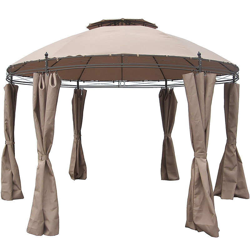 Outdoor Steel Double Roof Patio Round Gazebo with Curtain And Mosquito Net 3 x 4