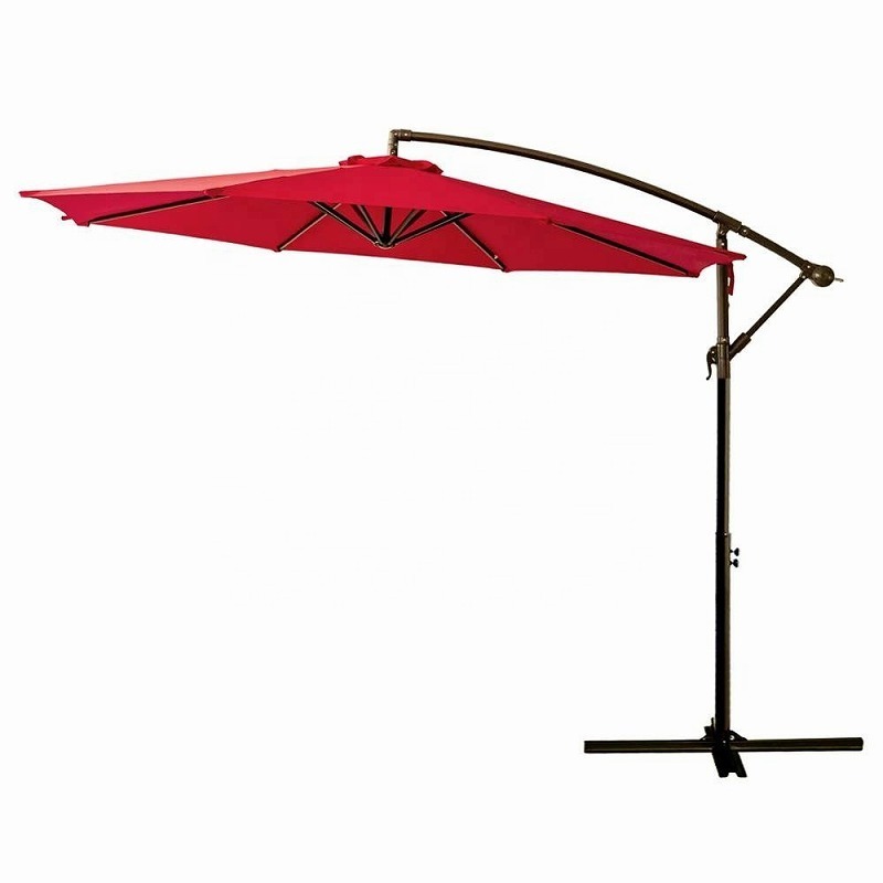 Business Sun 3 Meter Steel Frame Cranked Offset Cantilever Red Canopy Parasol Outdoor Patio Umbrella