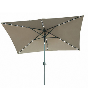 Custom Luxury Beach Rectangular Solar Powered LED Lighted 10' x 6.5' Tan Garden Parasol