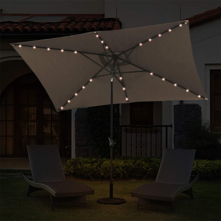 Custom Luxury Beach Rectangular Solar Powered LED Lighted 10' x 6.5' Tan Garden Parasol