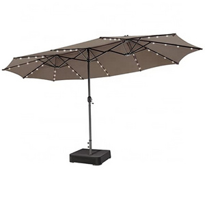 15x9FT Outdoor Big Double Sided Patio Twin Umbrella with 48 LED Solar Lights and Base