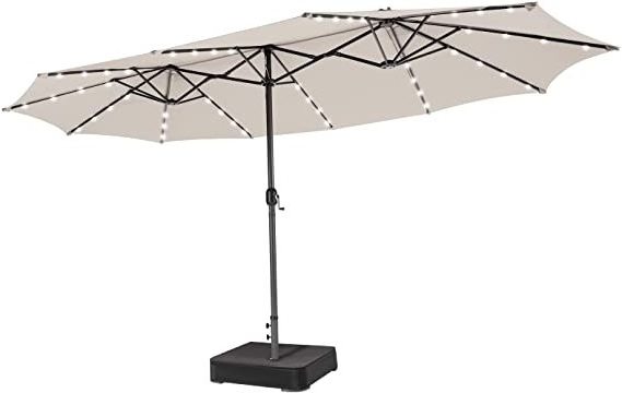 15x9FT Outdoor Big Double Sided Patio Twin Umbrella with 48 LED Solar Lights and Base