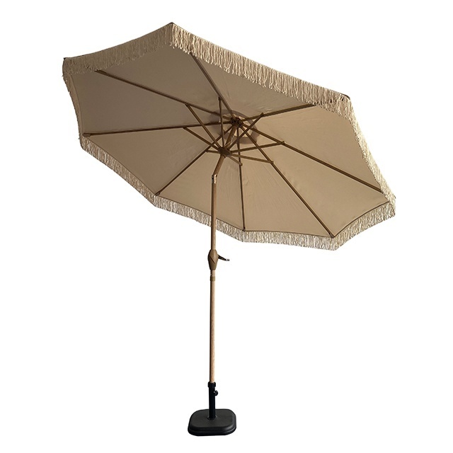 9ft outdoor wood grain pattern market umbrella parasol with tassels