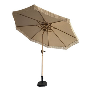 9ft outdoor wood grain pattern market umbrella parasol with tassels