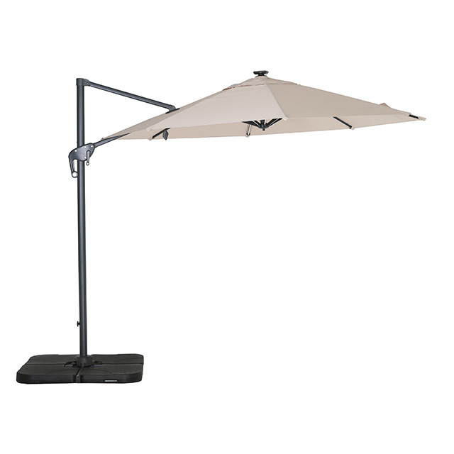 10ft Round Cantilever Patio Umbrella with Solar Powered LED Lights