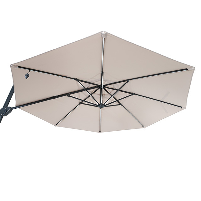 10ft Round Cantilever Patio Umbrella with Solar Powered LED Lights