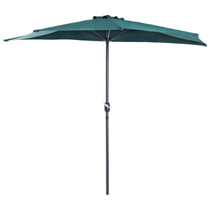 9' Outdoor Half Patio Umbrella Wall Balcony Parasol Garden Door Sunshade with 5 Ribs and Crank Green