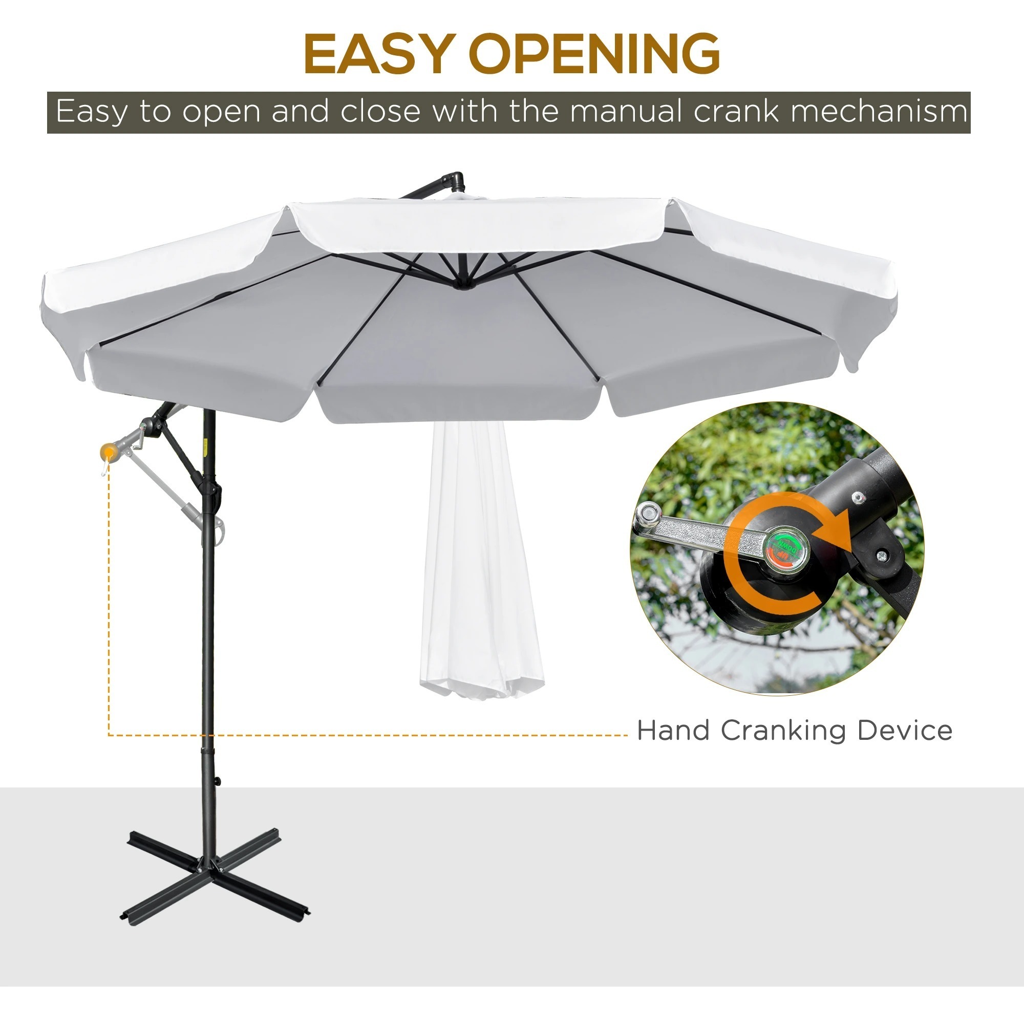 basics 10ft Patio Parasol Outdoor Banana Shape SunShade Market Umbrella with with Cross Base