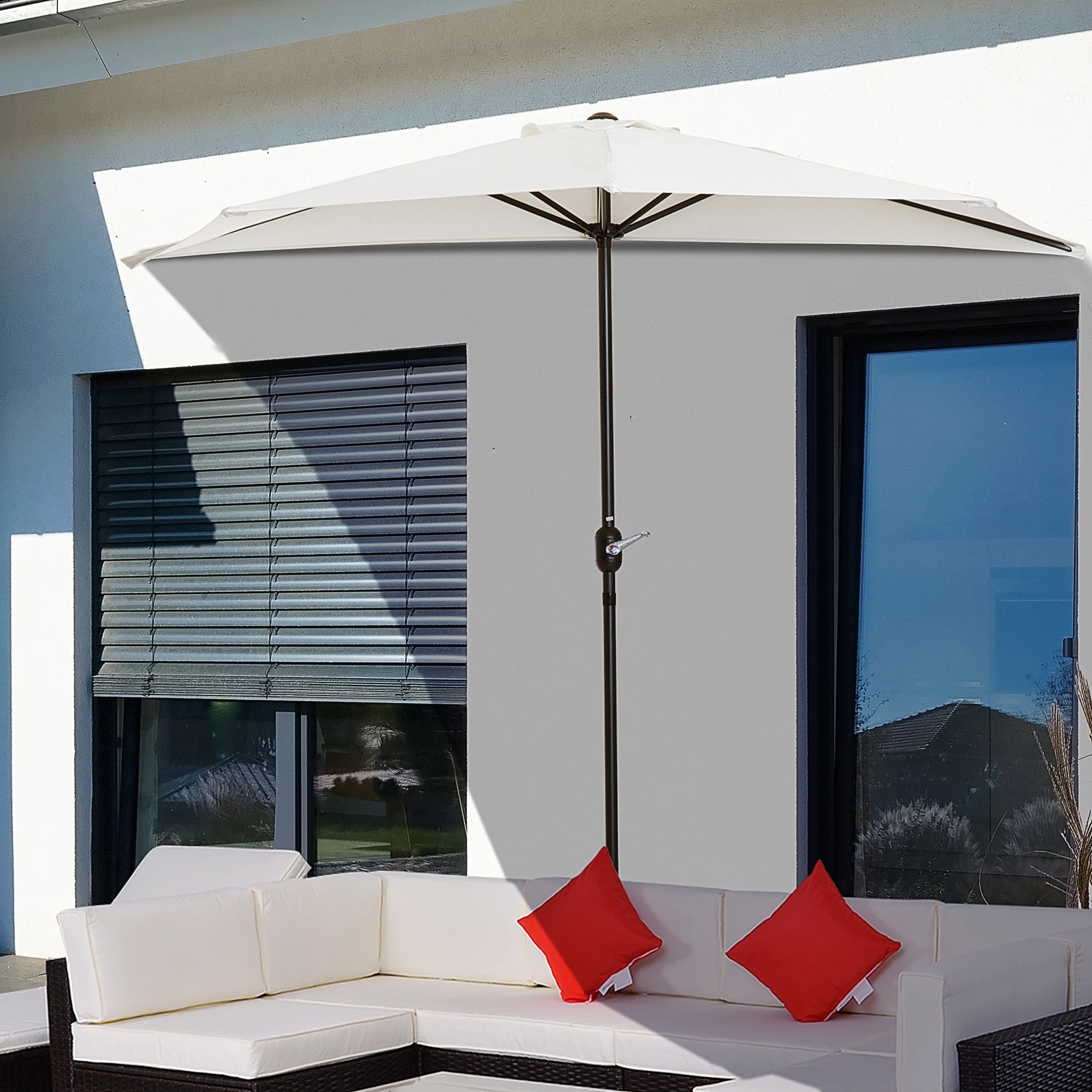 9Ft Half Round Umbrella Patio Bistro Wall Balcony Door Window Sun Shade