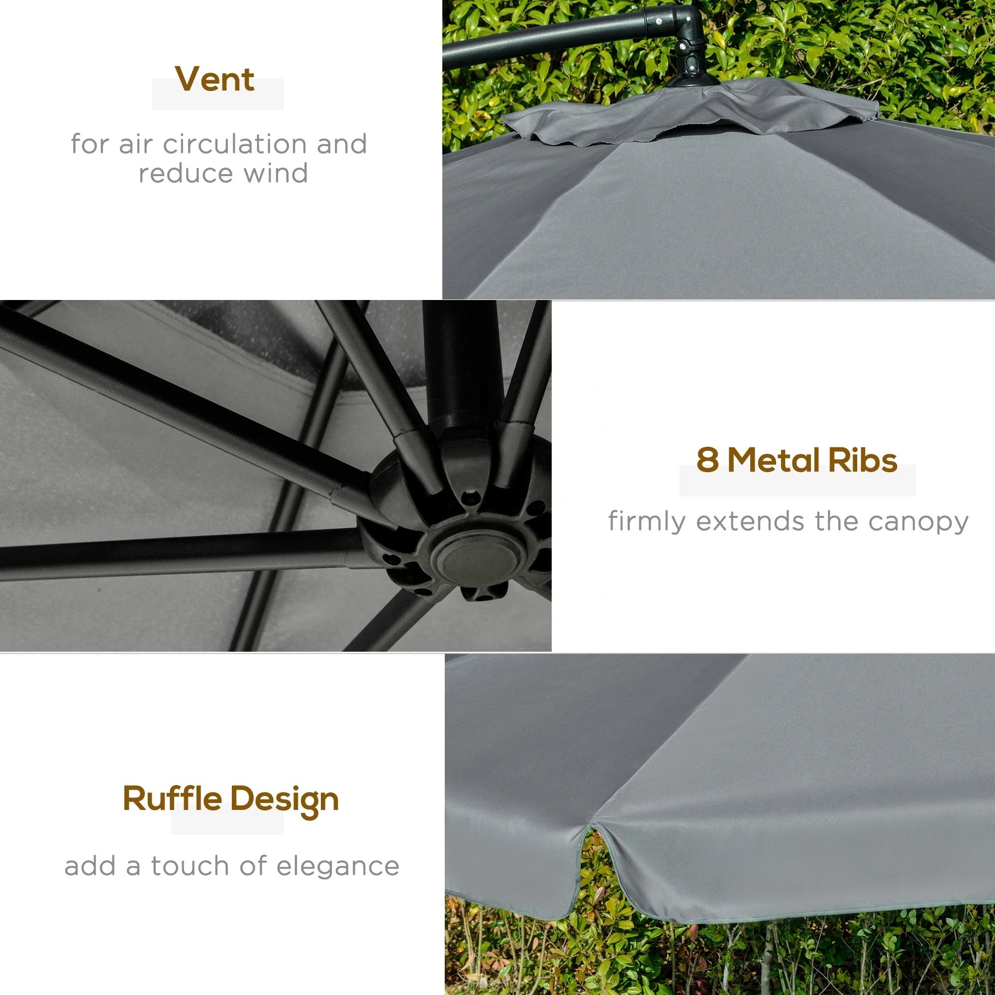 Cantilever Offset Patio Umbrella 10 feet Hanging Garden Parasol SunShade Bistro Market Banana Umbrella with Cross Base Air Vent