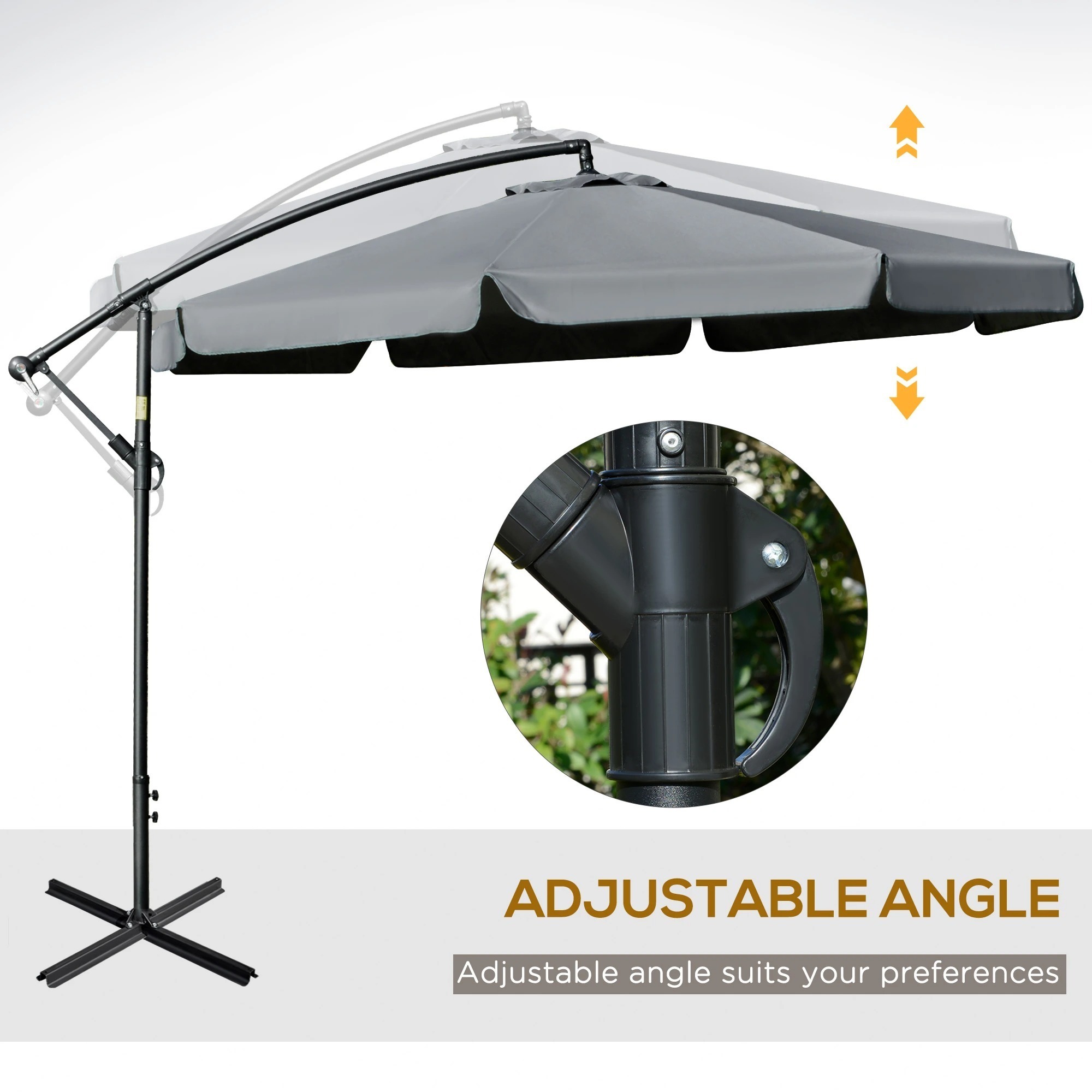 Cantilever Offset Patio Umbrella 10 feet Hanging Garden Parasol SunShade Bistro Market Banana Umbrella with Cross Base Air Vent