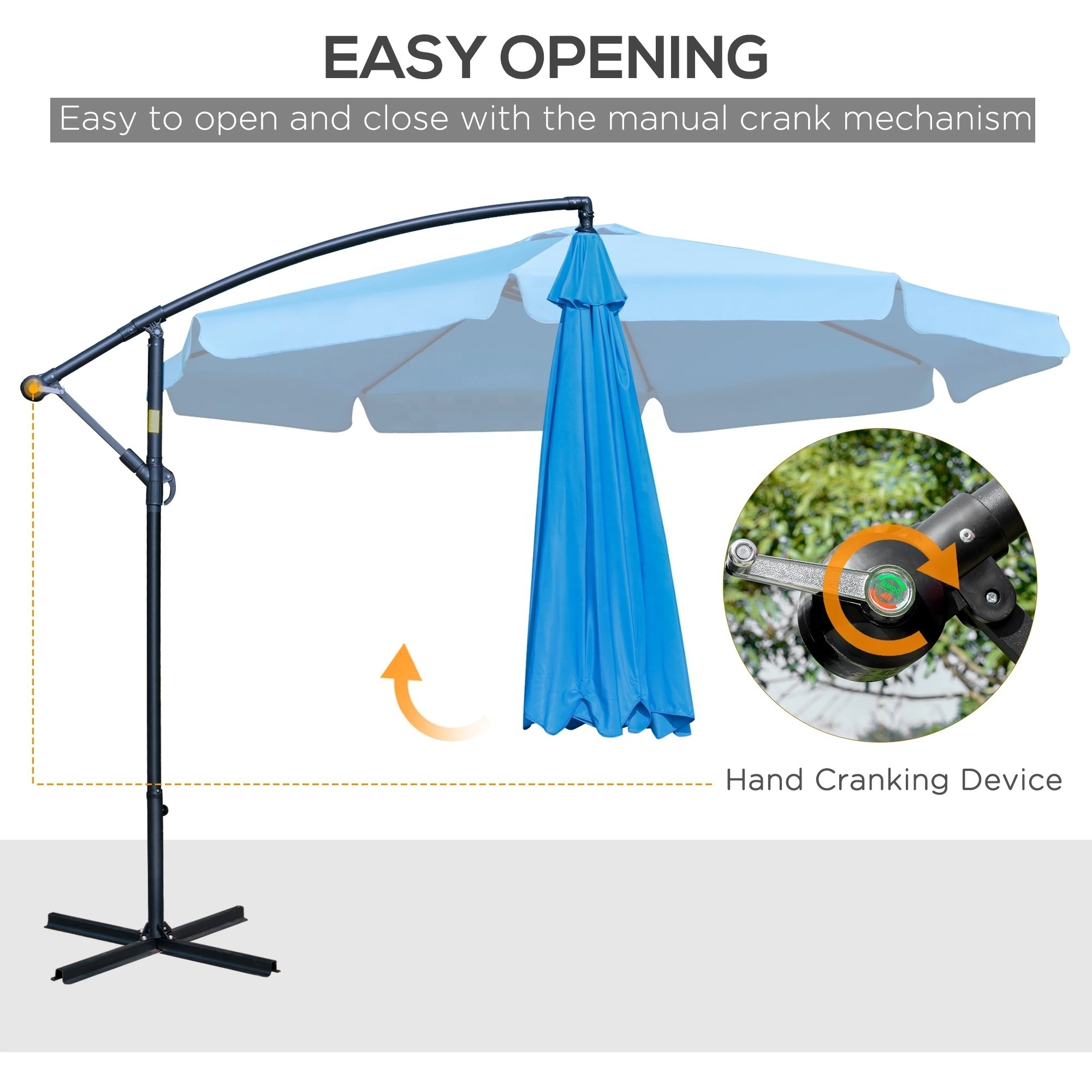 10ft Outdoor Umbrella Patio Offset Cantilever Umbrella Large Market Deck Pool Backyard Garden Umbrella with 8 Sturdy Ribs Crank