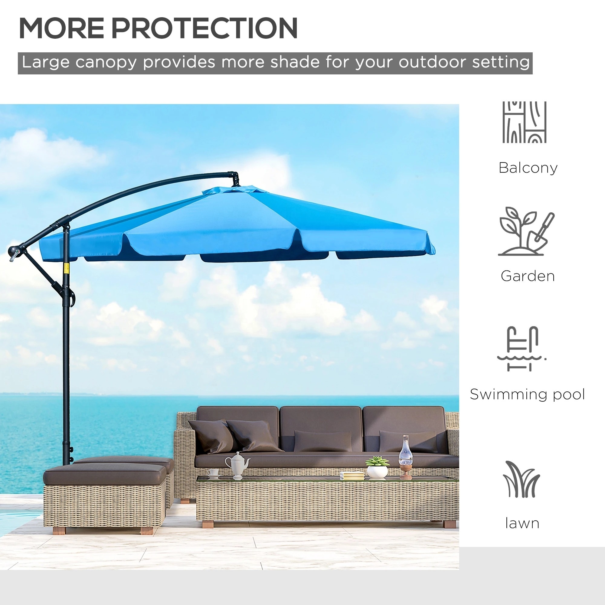 10ft Outdoor Umbrella Patio Offset Cantilever Umbrella Large Market Deck Pool Backyard Garden Umbrella with 8 Sturdy Ribs Crank