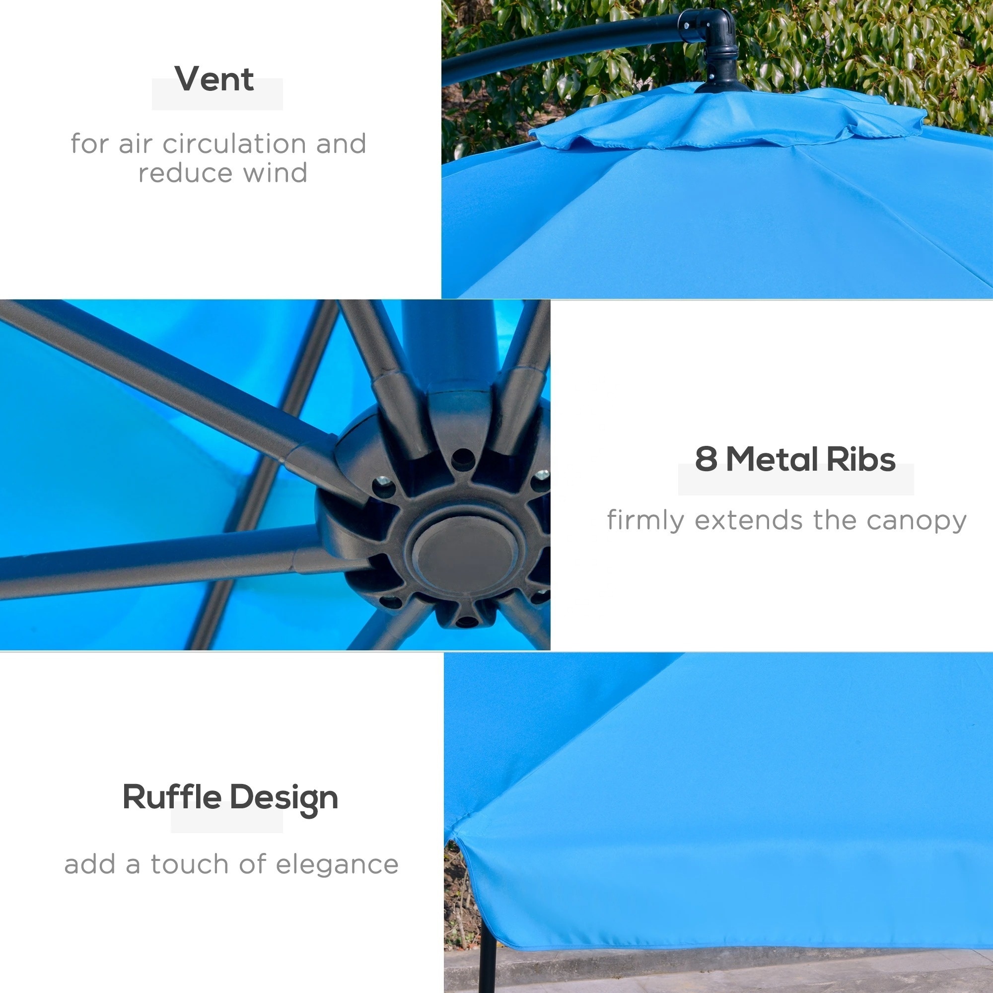 10ft Outdoor Umbrella Patio Offset Cantilever Umbrella Large Market Deck Pool Backyard Garden Umbrella with 8 Sturdy Ribs Crank