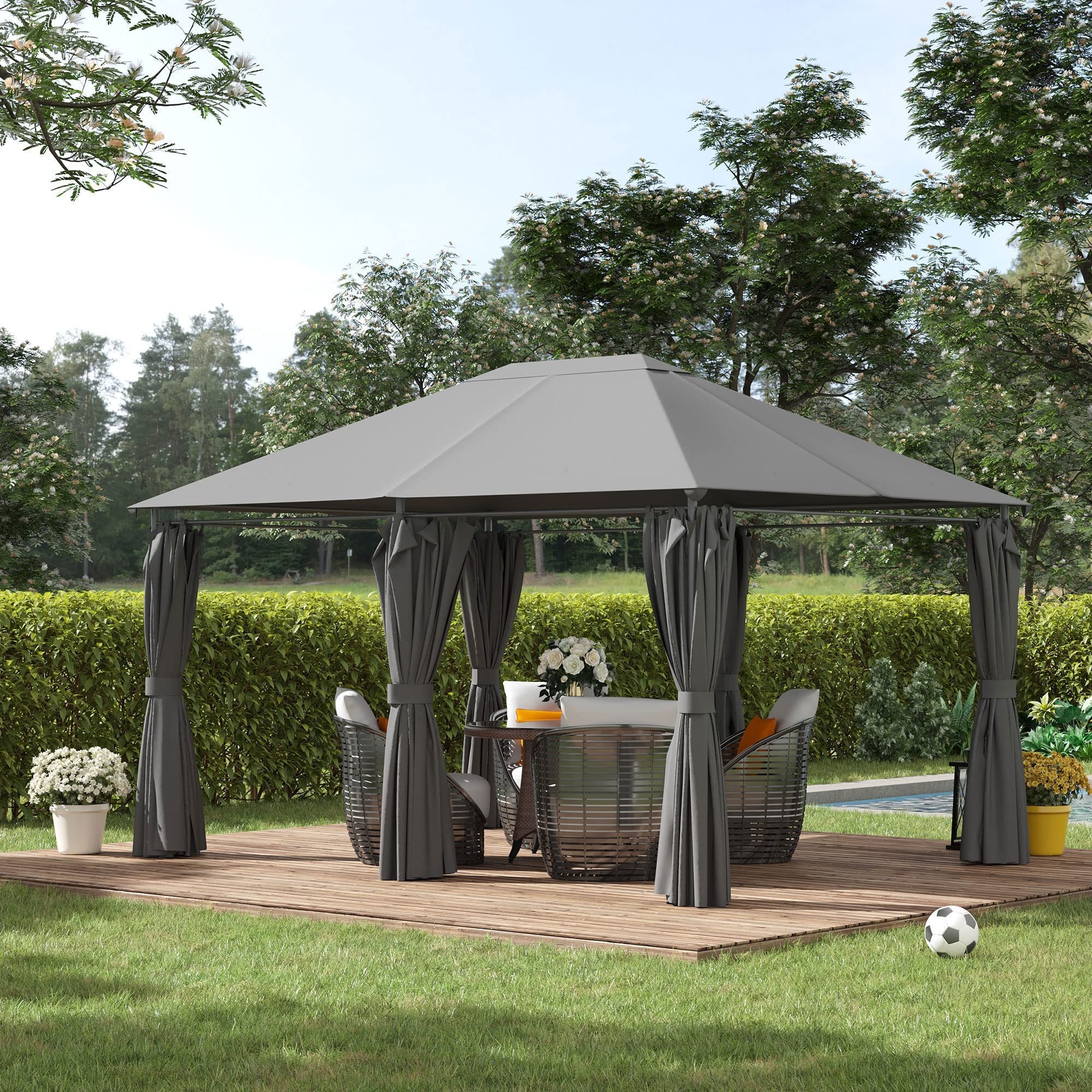 3x4M Party Garden Marquee Gazebo Outdoor Tent Sun Protection Canopy Beach Shelter with Side Curtains for Grill BBQ Deck Backyard