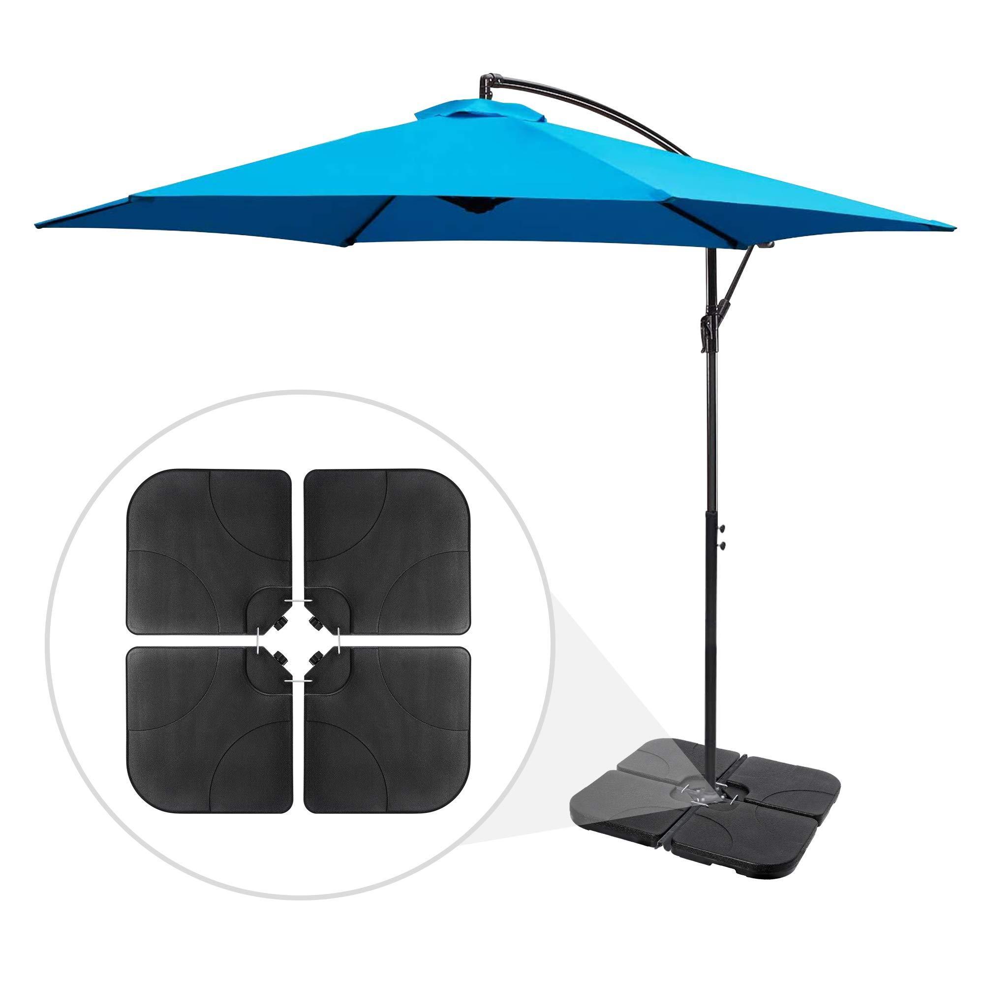 4 Pieces 176LB Capacity Heavy Duty Cantilever Offset Patio Umbrella Stand Square Base Plate Set with Easy Fill Spouts for Water