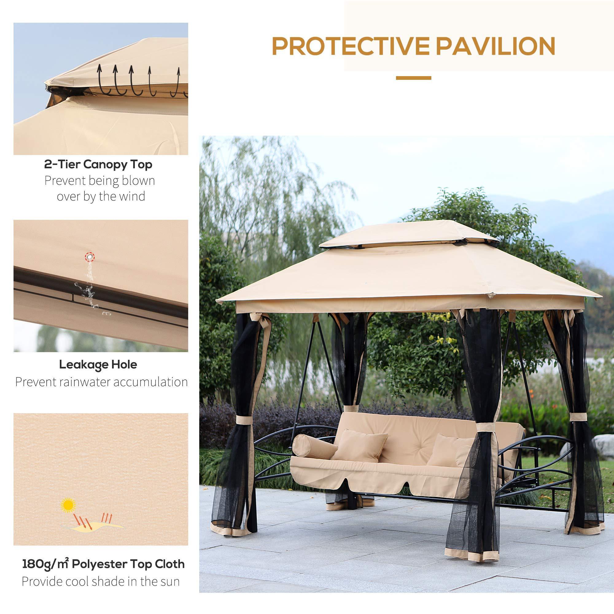 Gazebo Convertible Swing Bench Outdoor Lounge Bed with Curtains Swing Chair Bench for Porch Backyard Garden Sunbathing Pool Deck