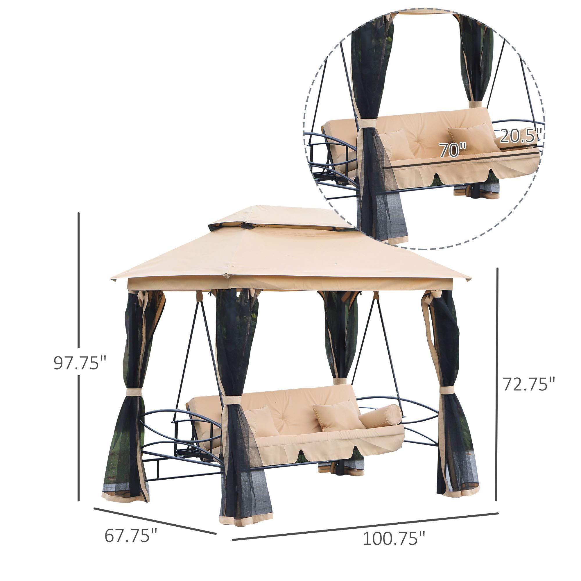 Gazebo Convertible Swing Bench Outdoor Lounge Bed with Curtains Swing Chair Bench for Porch Backyard Garden Sunbathing Pool Deck