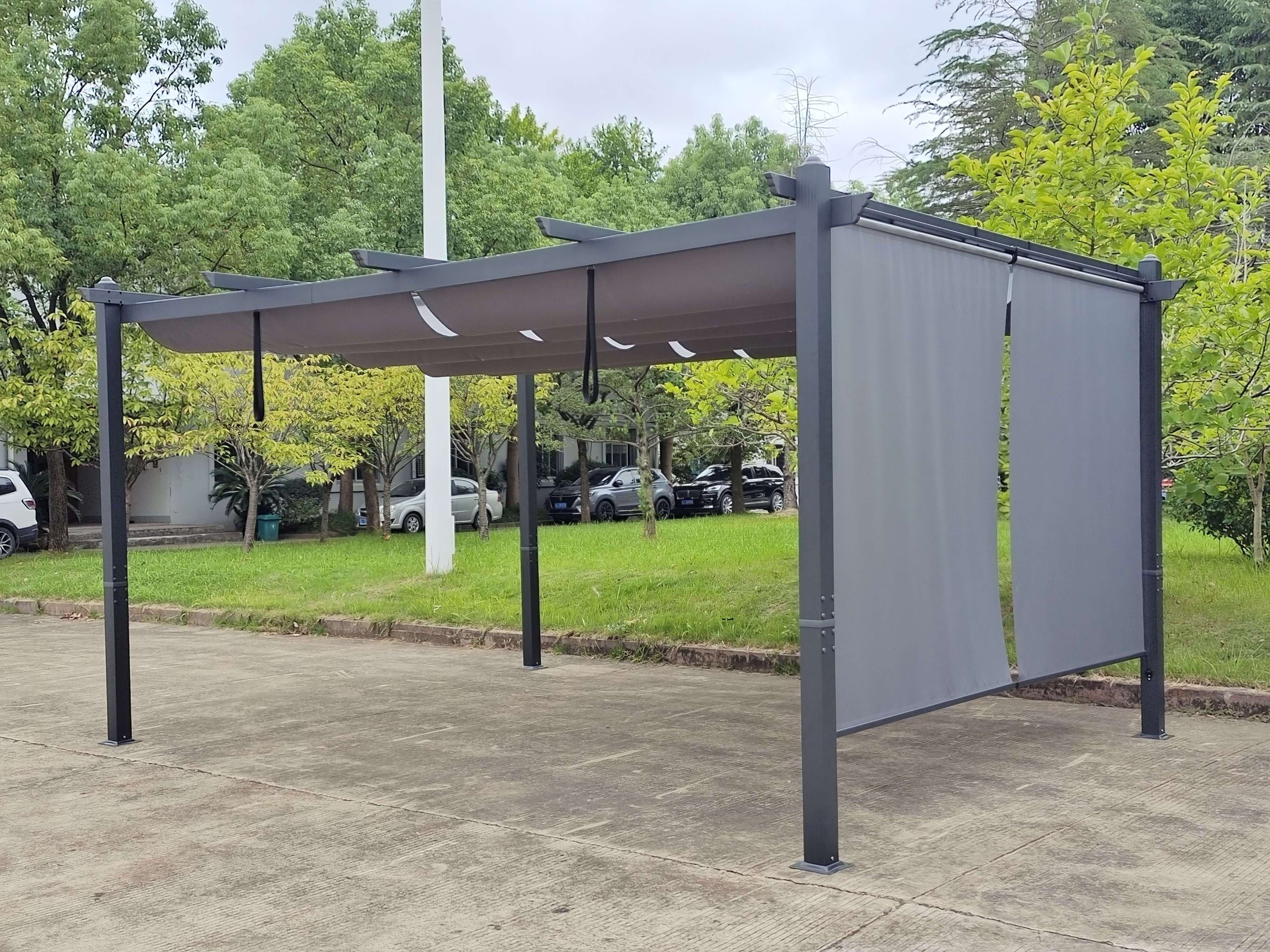 3.6X4.8M Outdoor Aluminum Pergola With Side Awning Screen And Retractable Canopy Grape Trellis Gazebo With Shade Roller Blind