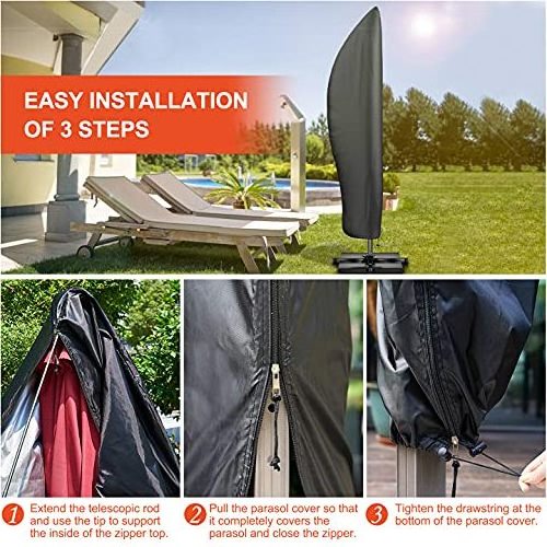 Parasol cover Oxford 420D fabric Waterproof for cantilever umbrella Zippered cover for 2.7 m to 3.4 m UV Resistant Anti-Fading