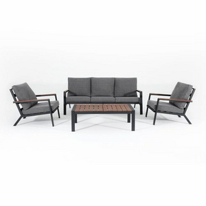 Aluminum Patio Furniture with Solid Wood Top Outdoor Deep Seating Sectional Sofa 4 Piece Conversation Set with Removable Cushion