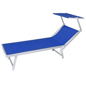 Outdoor Sun Relaxing Chaise Lounge Beach Chaise Lounge Folding Sun Lounger with Canopy Blue Aluminium for Poolside Garden Patio