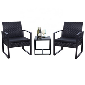 3pcs outdoor KD steel rattan bistro set wicker balcony set