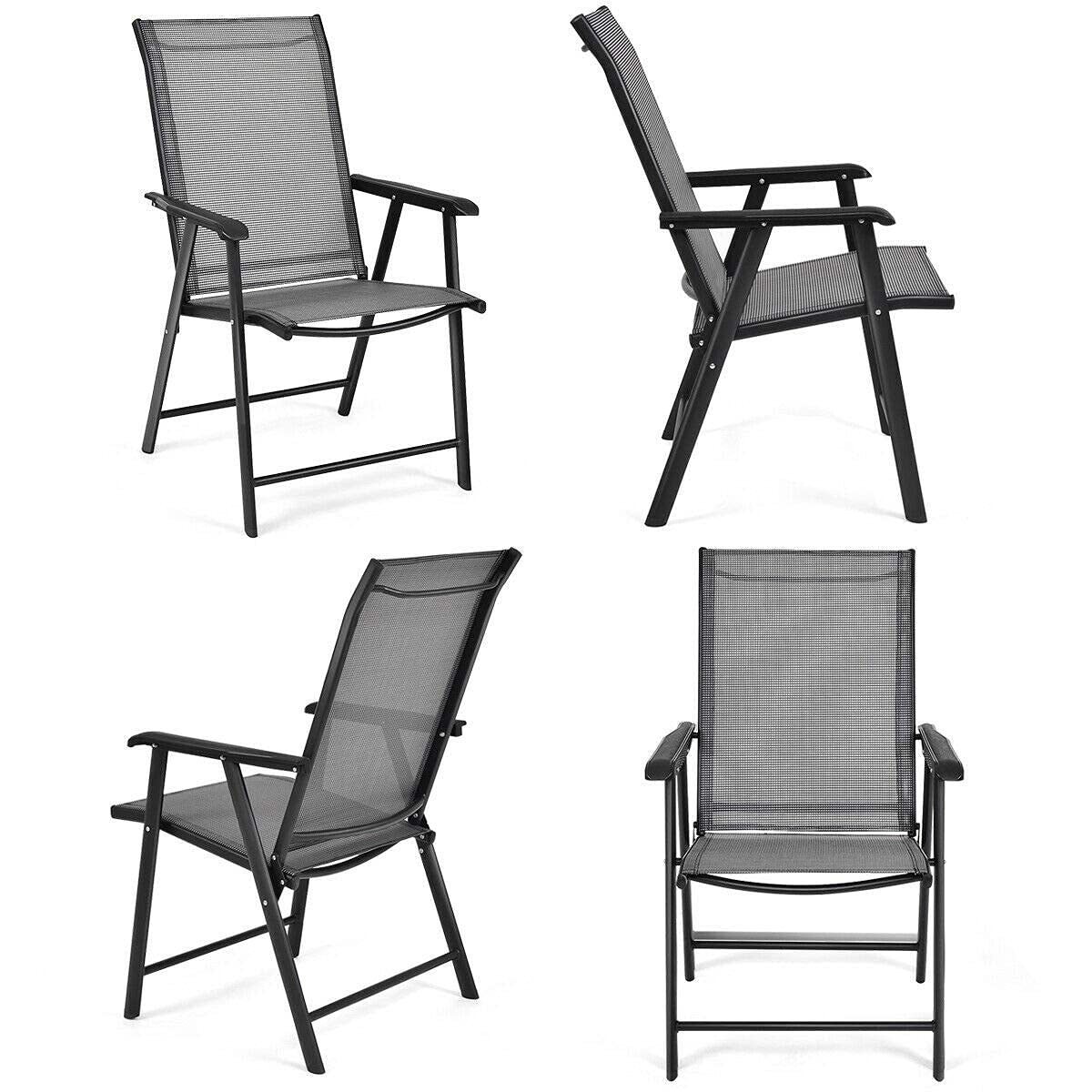 Patio Dinning Chair Outdoor Folding Sling Chairs with Metal Frame Portable Outside Chair with Armrest Deck Lawn Camping