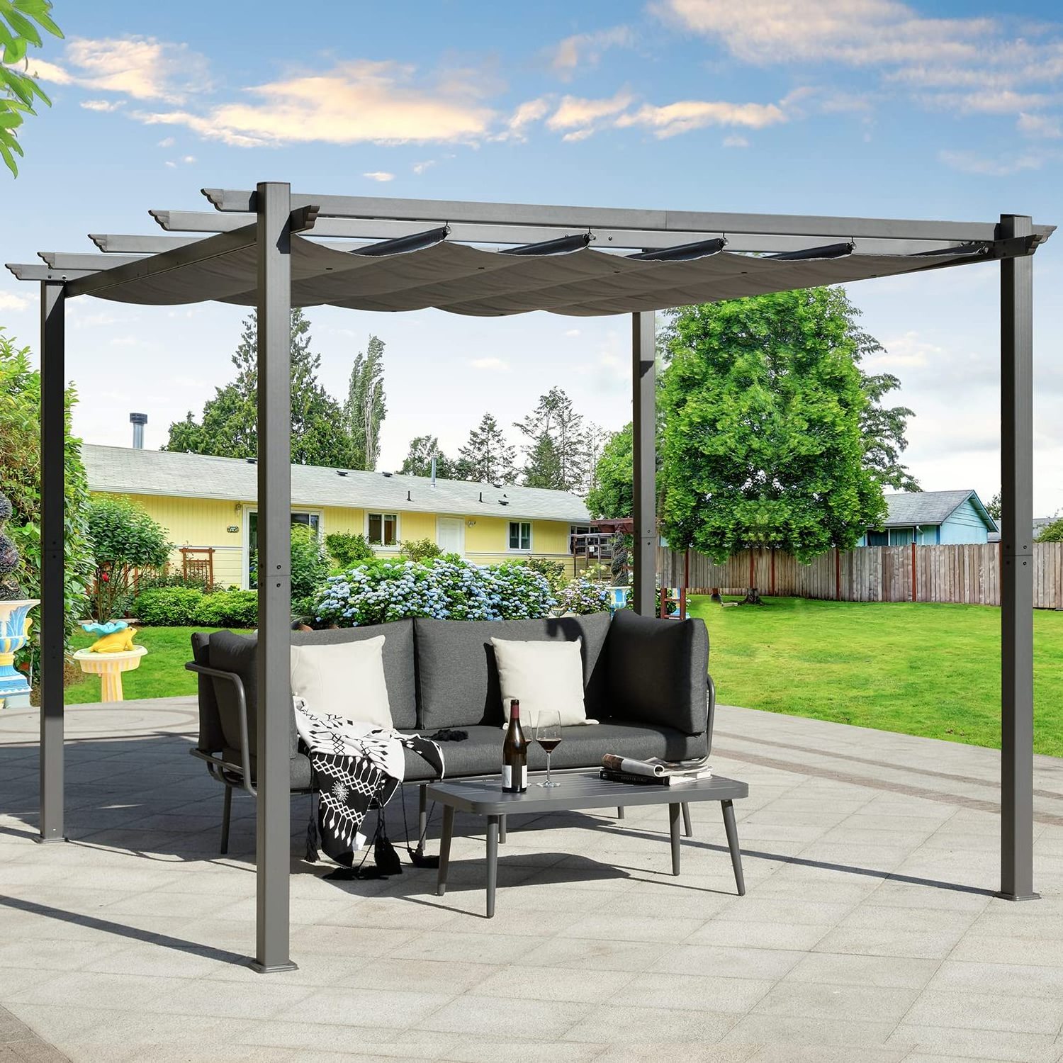 Manufacturer 10ft x10ft Outdoor waterproof aluminum pergolas gazebo with retractable sliding sunshade canopy roof