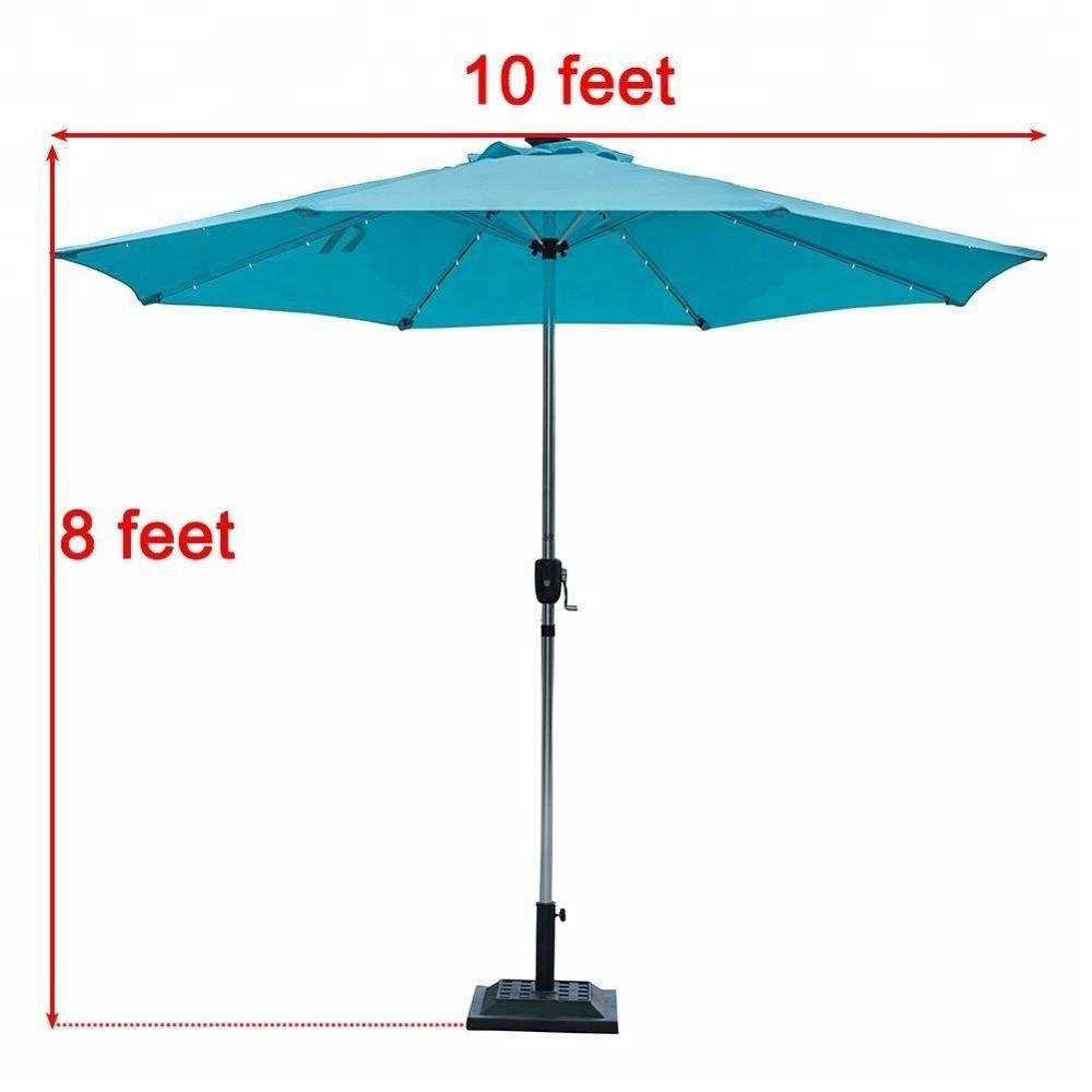 10Feet Deluxe Solar Powered 32 LED Lighted Patio Garden Aluminum Market Umbrella With Usb Phone Charger Anodized Finish