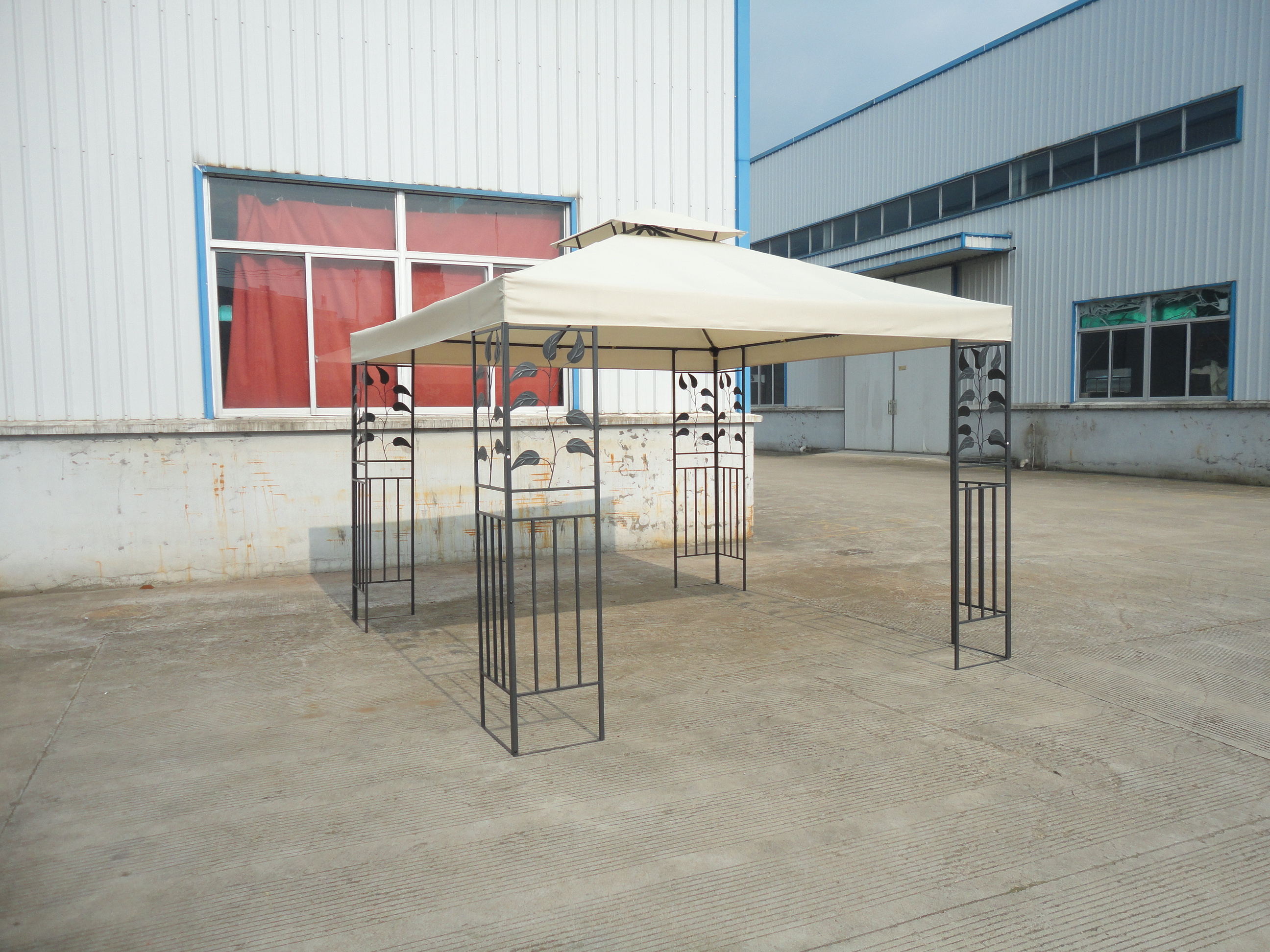 3x3M Outdoor Double Roof Gazebo Tent With Leaf Design Sidewall Garden Metal Gazebo with double Roof