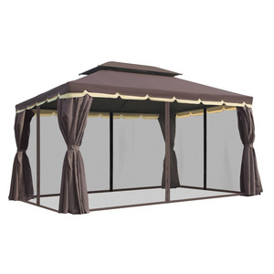 10' x 13' Outdoor Patio Gazebo Garden Canopy with 2 Tier Polyester Roof Vented Mesh Sidewall Curtains Strong Aluminum Frame