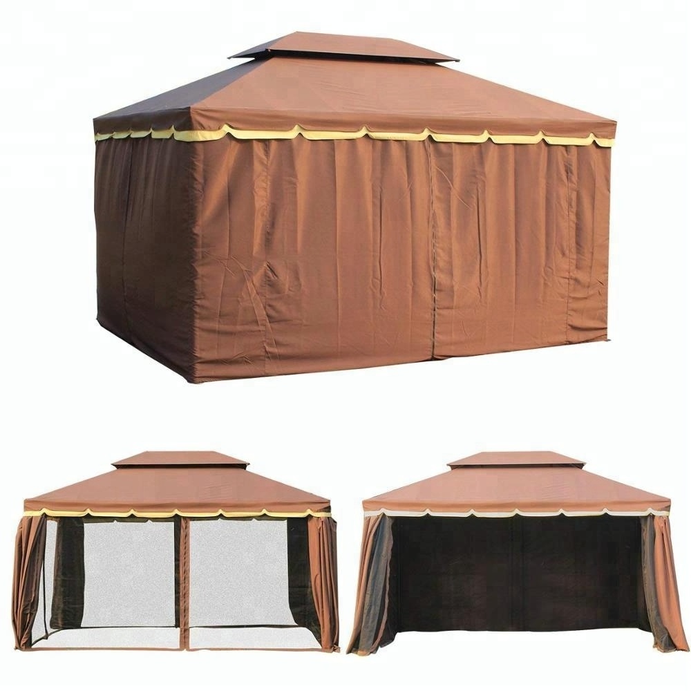 10' x 13' Outdoor Patio Gazebo Garden Canopy with 2 Tier Polyester Roof Vented Mesh Sidewall Curtains Strong Aluminum Frame