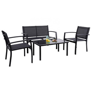 4 Pieces Outdoor Patio Furniture Set Conversation Set Black Bistro Set with Loveseat