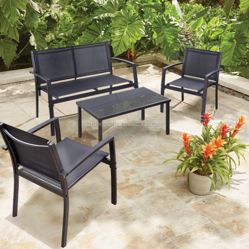 4 Pieces Outdoor Patio Furniture Set Conversation Set Black Bistro Set with Loveseat