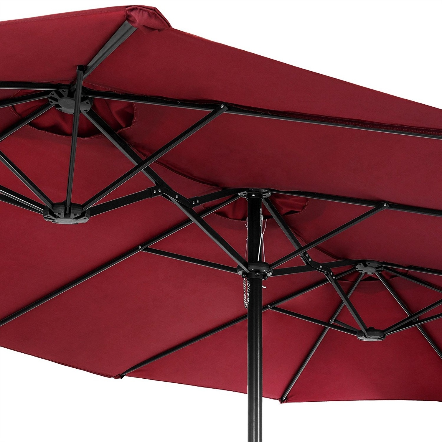 Double Sided Market Patio Outdoor Umbrella 15 Feet Garden Aluminum Twin Sun Canopy with Crank