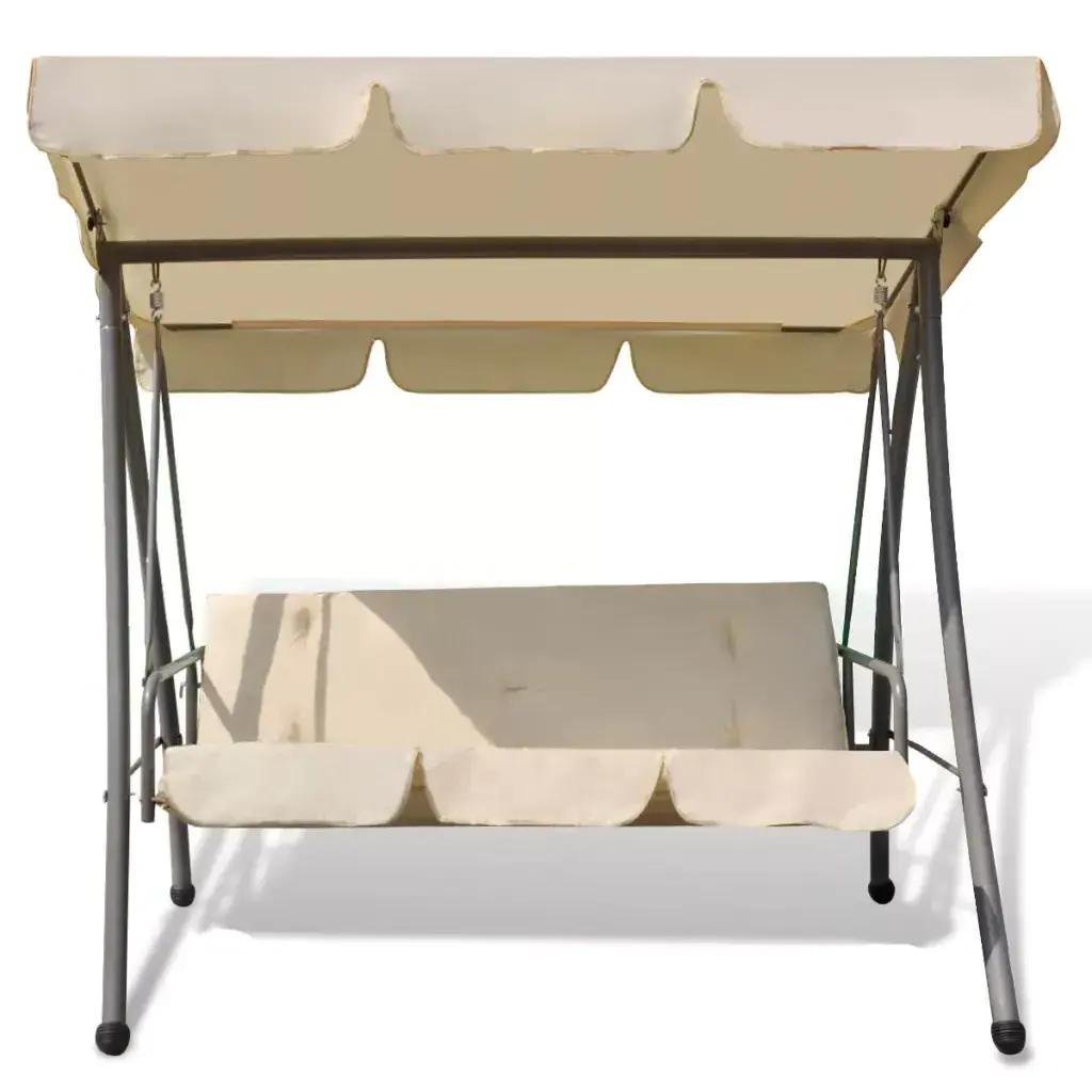 Outdoor 3 Seats Swing Chair / Bed With Canopy Sand White Garden Swing