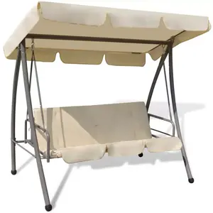 Outdoor 3 Seats Swing Chair / Bed With Canopy Sand White Garden Swing