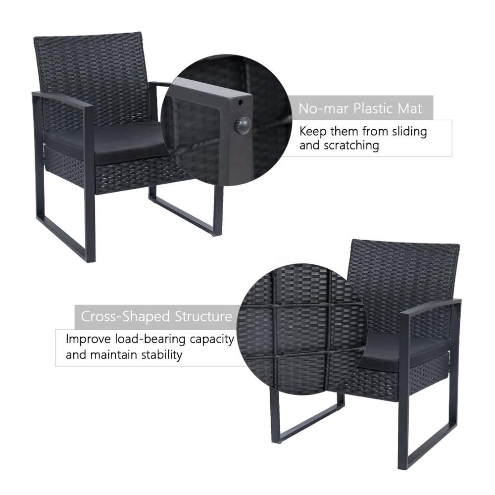 3pcs outdoor KD steel rattan bistro set wicker balcony set