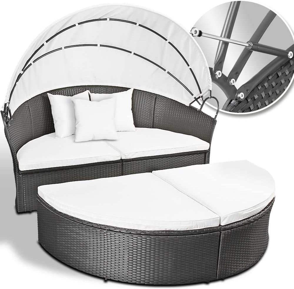 Patio Furniture Outdoor Round Daybed with Retractable Canopy Wicker Rattan Separated Seating Sectional Sofa for Backyard Porch