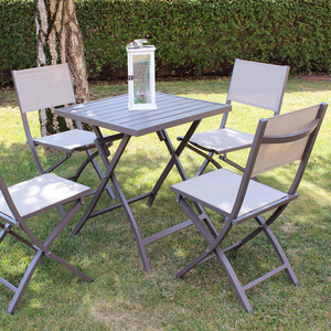 5 Pieces Modern Patio Bistro Set with Folding Table and Four Chairs Weather Resistant Aluminum Outdoor Furniture for Backyard